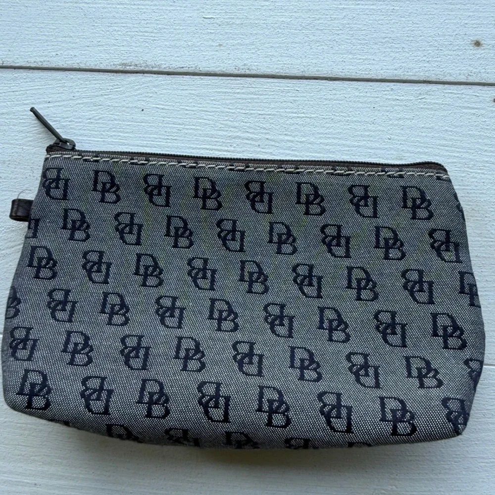 Dooney & Bourke Monogram Canvas Cosmetic Pouch Blue Grey Makeup Bag